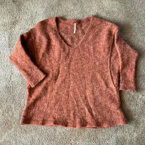 Free People Rust V-Neck Sweater